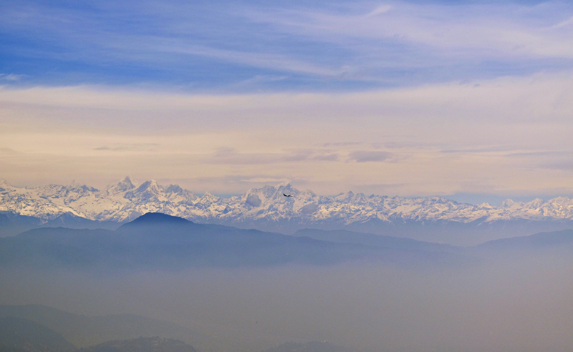 A Himalayan range in soft morning light